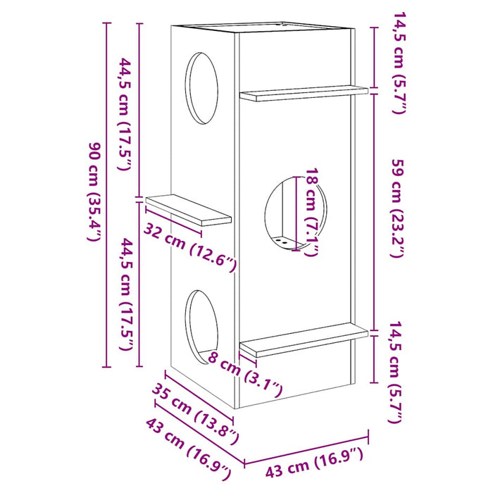 Casă pentru pisici 43x43x90 cm Lemn Mass Pin