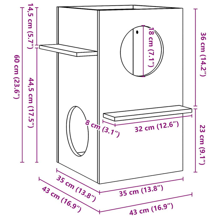 Casă pentru pisici 43x43x60 cm Lemn Mass Pin