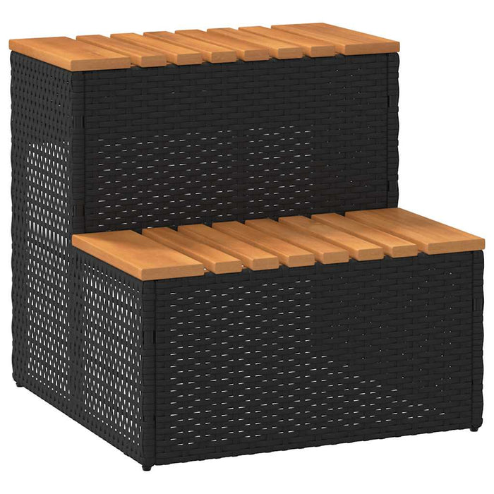 Hot Tub Step Black 50x50x50.5 cm Poly Rattan and Solid Acacia