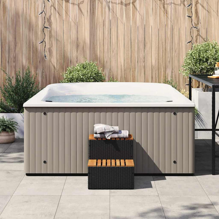 Hot Tub Step Black 50x50x50.5 cm Poly Rattan and Solid Acacia