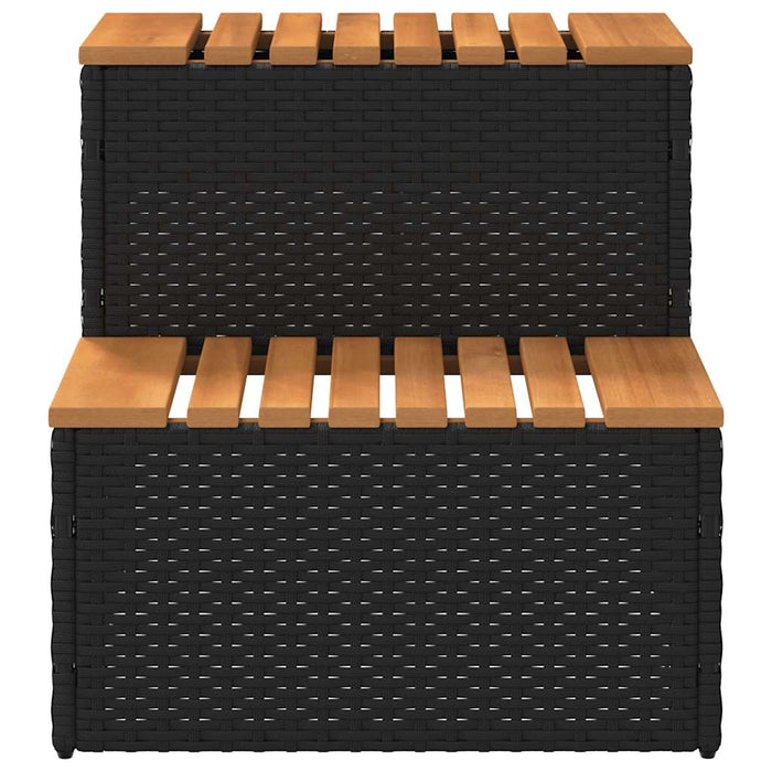 Hot Tub Step Black 50x50x50.5 cm Poly Rattan and Solid Acacia