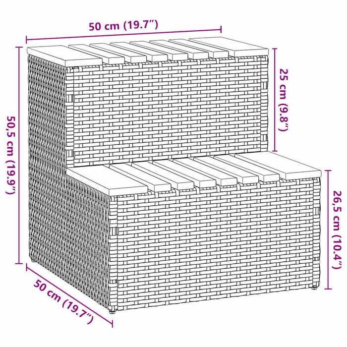 Hot Tub Step Black 50x50x50.5 cm Poly Rattan and Solid Acacia