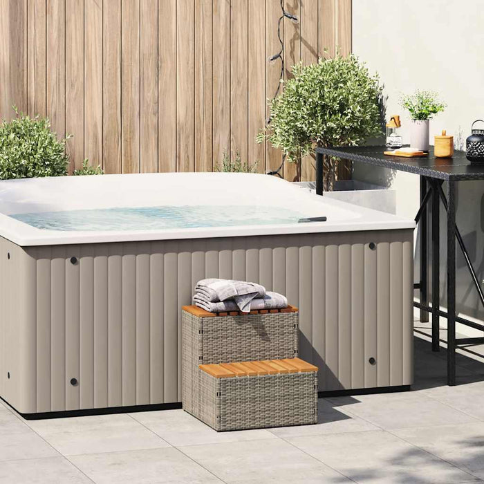 Hot Tub Step Grey 50x50x50.5 cm Poly Rattan and Solid Acacia