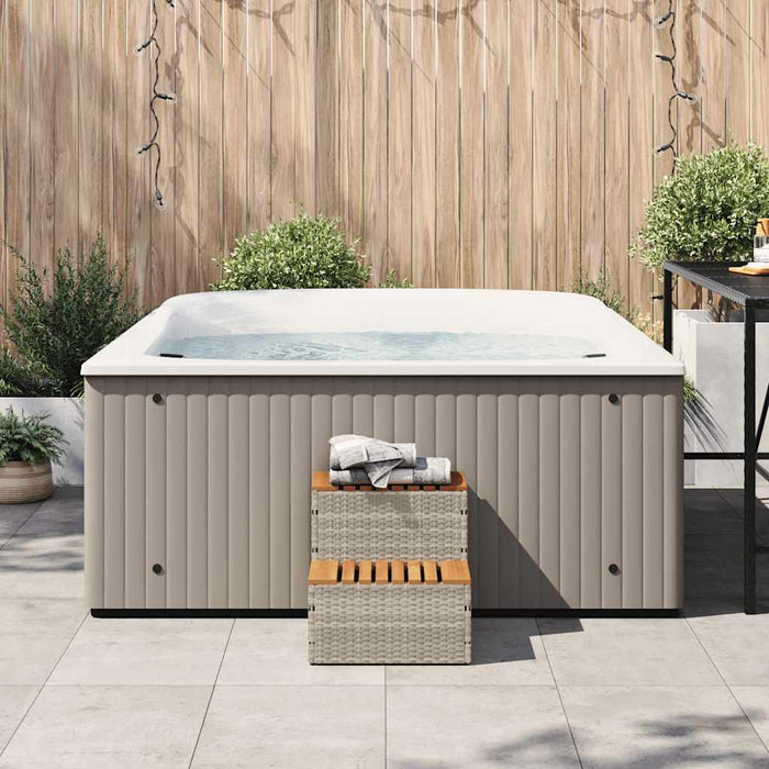 Hot Tub Step Light Grey 50x50x50.5 cm Poly Rattan and Solid Acacia