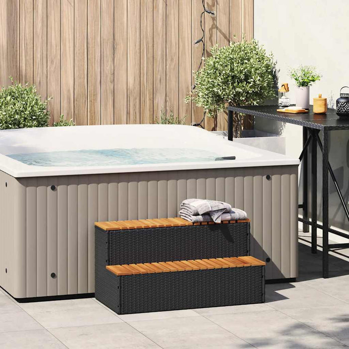 Hot Tub Step Black 100x50x50.5 cm Poly Rattan and Solid Acacia