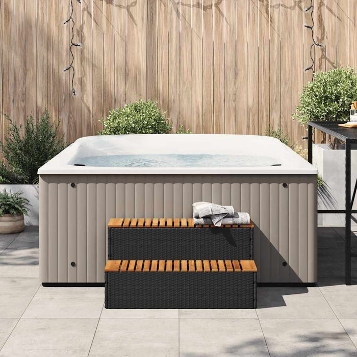 Hot Tub Step Black 100x50x50.5 cm Poly Rattan and Solid Acacia