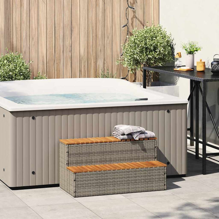 Hot Tub Step Grey 100x50x50.5 cm Poly Rattan and Solid Acacia