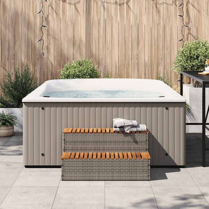 Hot Tub Step Grey 100x50x50.5 cm Poly Rattan and Solid Acacia