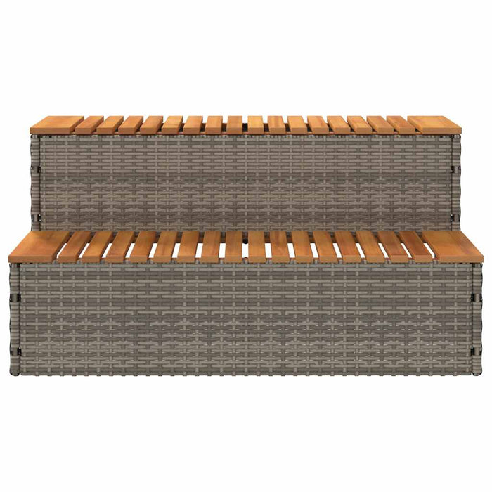 Hot Tub Step Grey 100x50x50.5 cm Poly Rattan and Solid Acacia