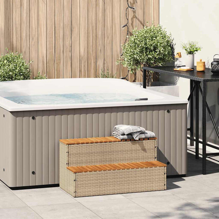 Hot Tub Step Beige 100x50x50.5 cm Poly Rattan and Solid Acacia