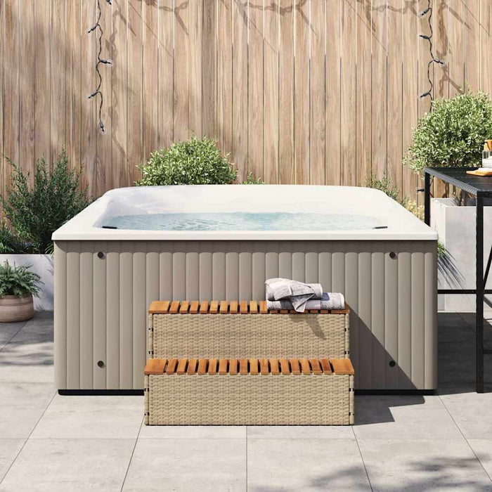 Hot Tub Step Beige 100x50x50.5 cm Poly Rattan and Solid Acacia