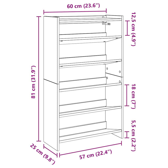 Shoe Rack Concrete Oak 60x25x100 cm Engineered Wood