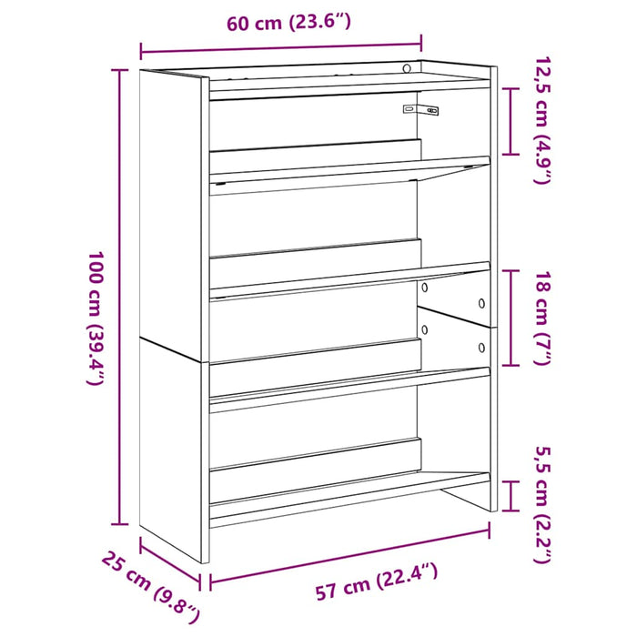 Shoe Rack Grey Sonoma 60x25x81 cm Engineered Wood