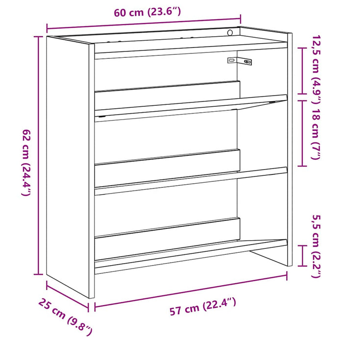 Shoe Rack White 60x25x62 cm Engineered Wood