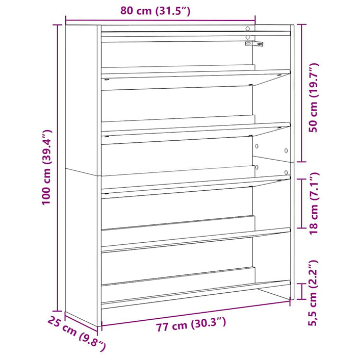 Shoe Rack Concrete Grey 80x25x100 cm Engineered Wood