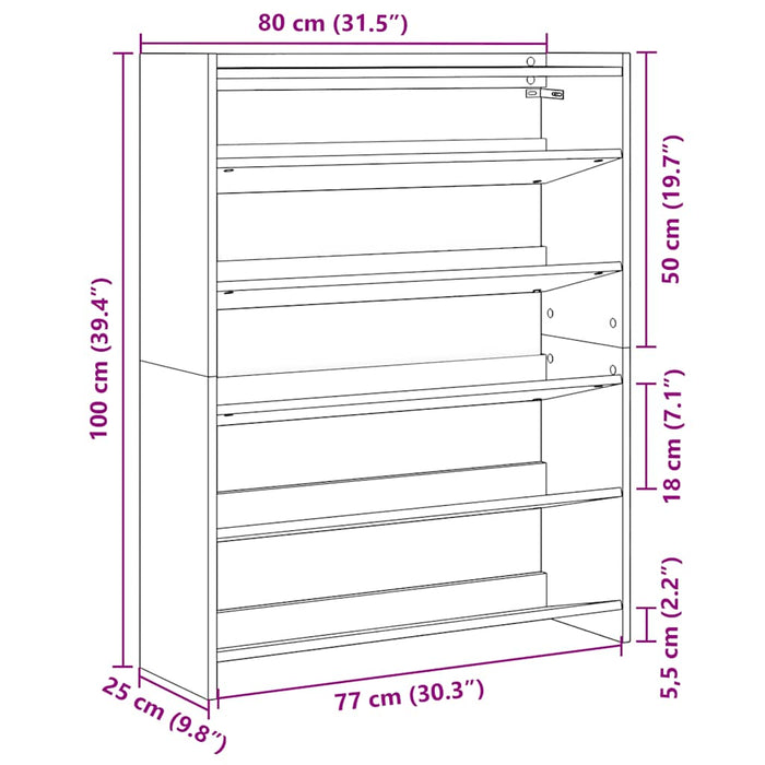 Shoe Rack Brown Oak 80x25x100 cm Engineered Wood