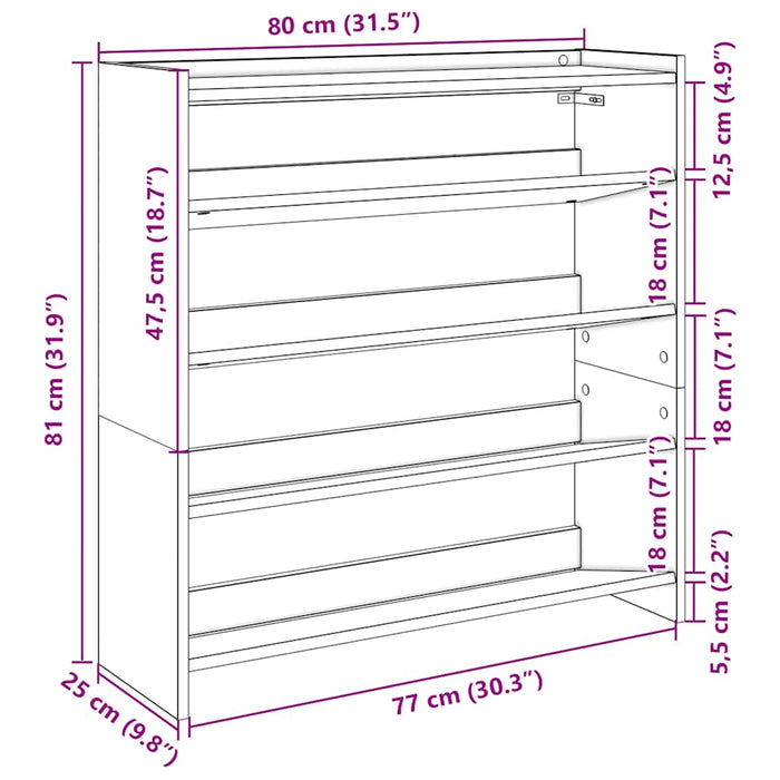 Shoe Rack Concrete Grey 80x25x81 cm Engineered Wood