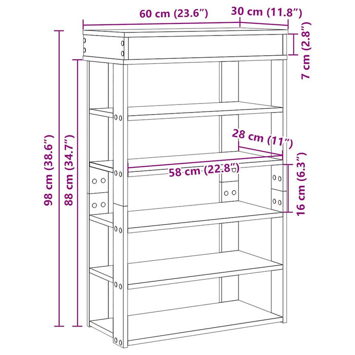 Shoe Rack Concrete Grey 60x30x98 cm Engineered Wood