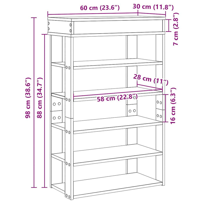 Shoe Rack Grey Sonoma 60x30x98 cm Engineered Wood