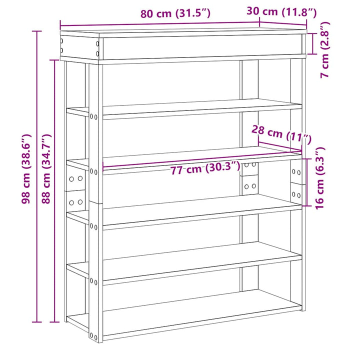 Shoe Rack Sonoma Oak 80x30x98 cm Engineered Wood