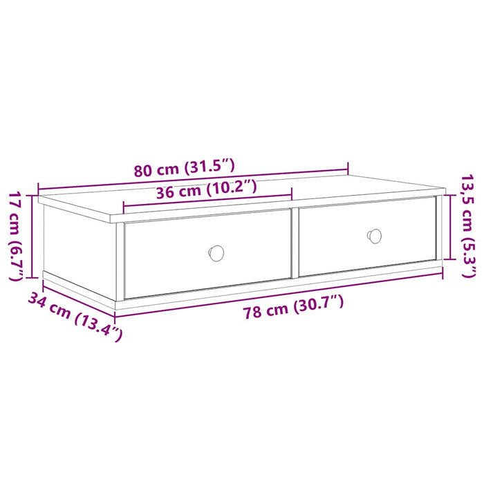 Настенная полка с ящиками Sonoma Oak 80x31x17 см Инженерное дерево