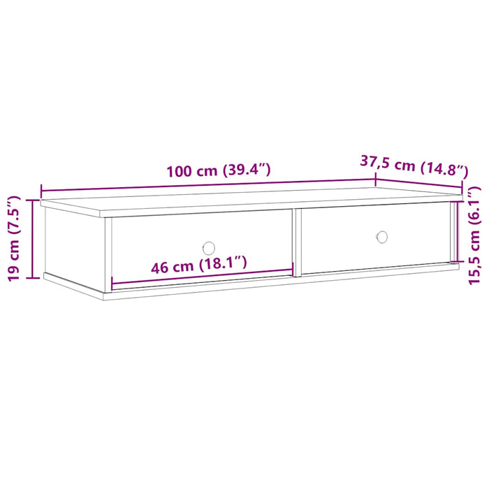 Wall Shelf with Drawers White 100x37.5x19 cm Engineered Wood