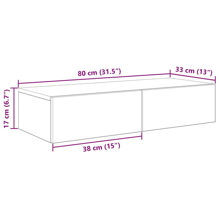 Настенная полка с ящиками из копченого дуба 80x33x17 см, инженерная древесина