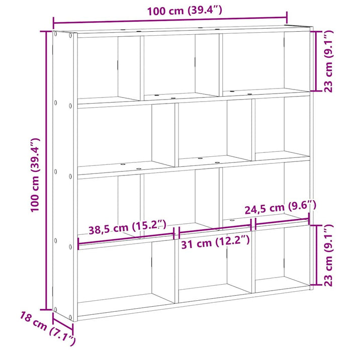 Wall Cube Shelf 12 Compartments Sonoma Oak Engineered Wood