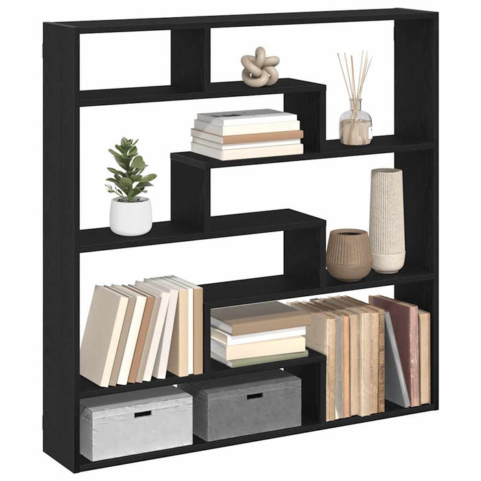 Wall Cube Shelf 7 Compartments Black Engineered Wood