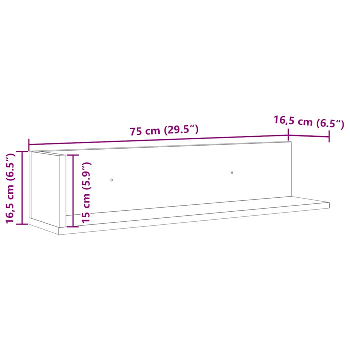 Настенные полки 2 шт. Белые 75x16,5x16,5 см Инженерное дерево