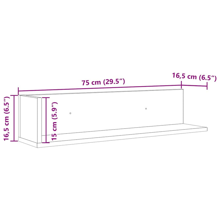 Стенни рафтове 2 бр дъб сонома 75x16,5x16,5 см инженерно дърво