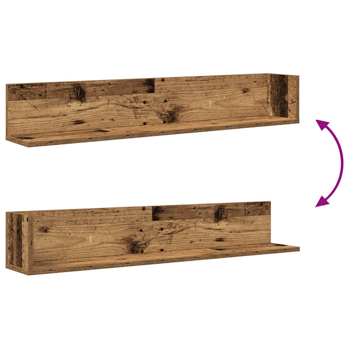 Wall Shelves 2 pcs Old Wood 100x16.5x16.5 cm Engineered Wood