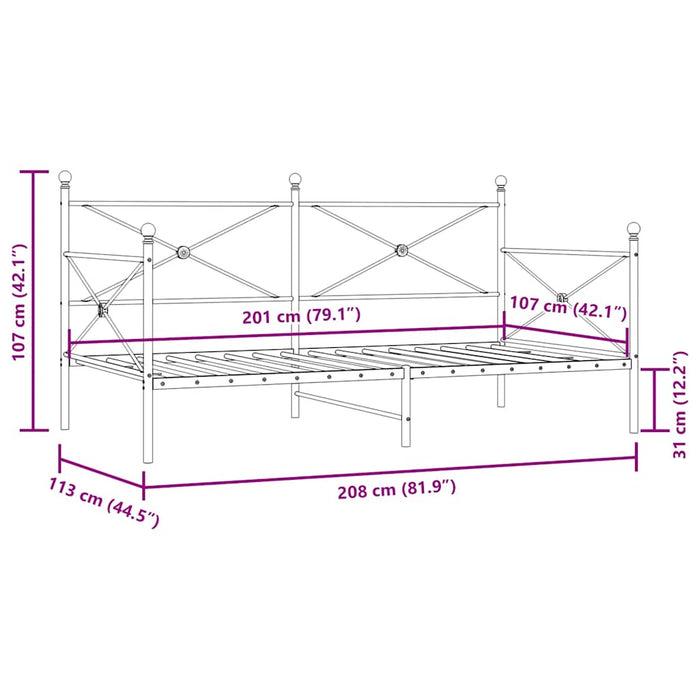 Pat de zi fara Saltea Alb 107x203 cm Otel