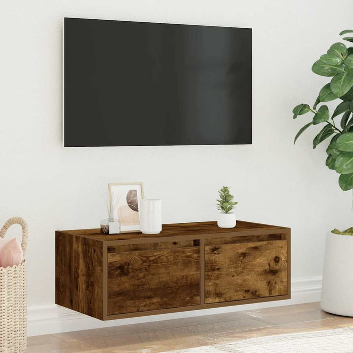 TV Cabinet with LED Lights Smoked Oak 75x35.5x25 cm