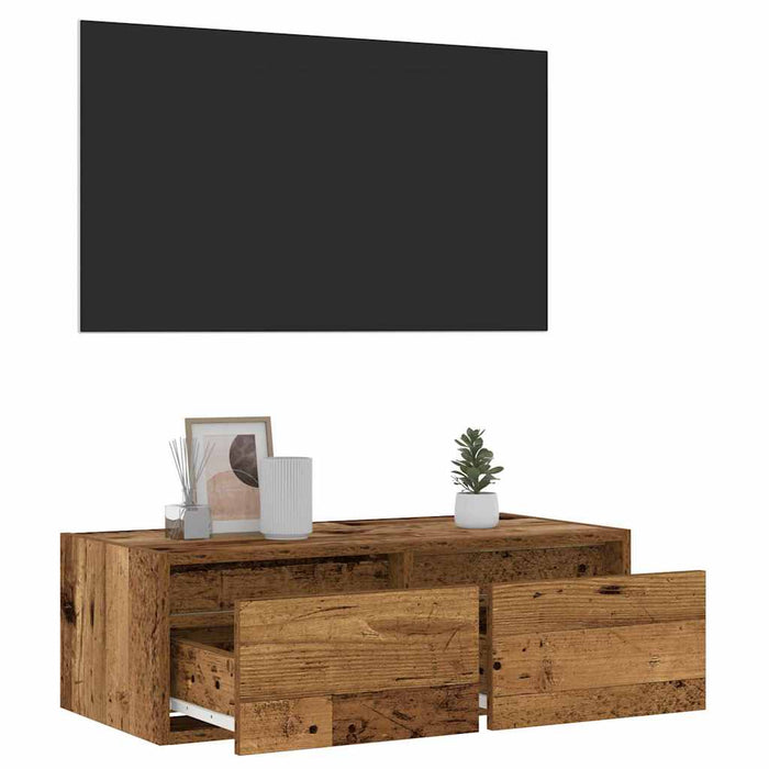 TV Cabinet with LED Lights Old Wood 75x35.5x25 cm