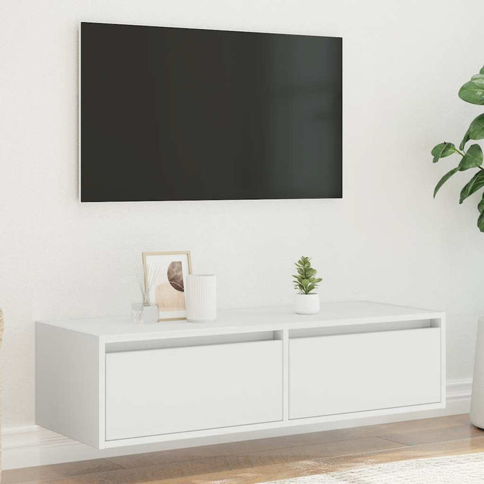 TV Cabinet with LED Lights White 100X35.5x25 cm