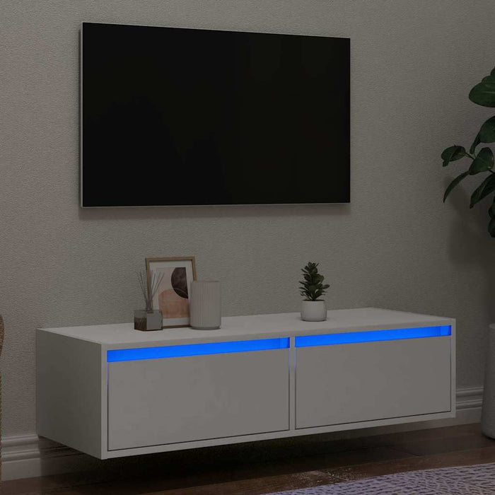 TV Cabinet with LED Lights White 100X35.5x25 cm