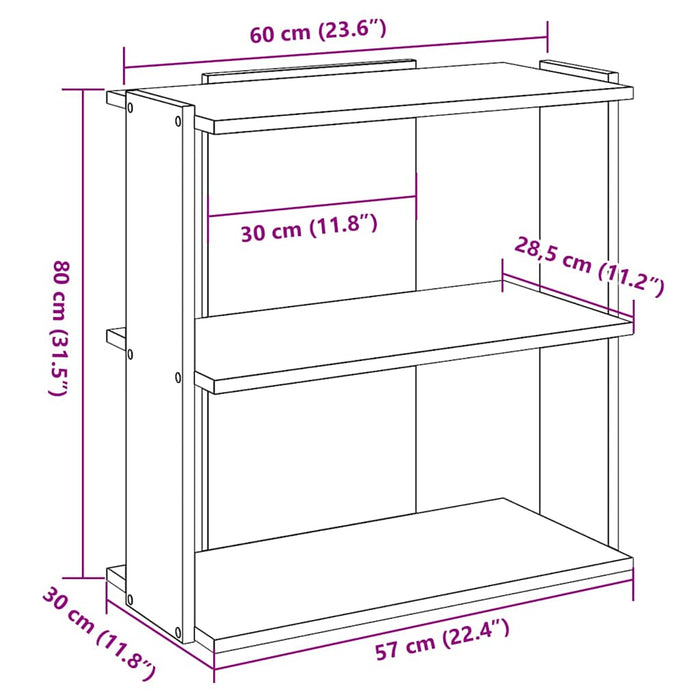 Bookcase 3-Tier Smoked Oak 60x30x80 cm Engineered Wood