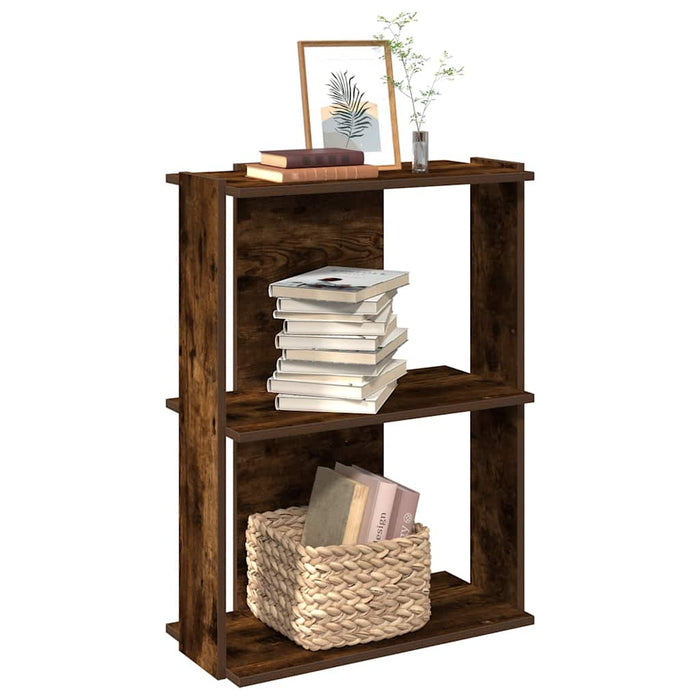 Bookcase 3-Tier Smoked Oak 60x30x80 cm Engineered Wood