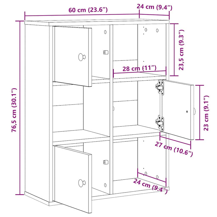 Bookcase Brown Oak 60x24x76.5 cm Engineered Wood