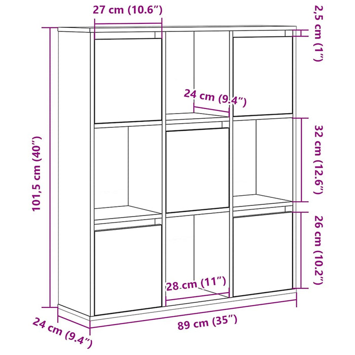 Библиотека Бетонно сиво 89x24x101,5 см Инженерно дърво