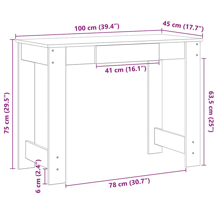 Desk Old Wood 100x45x75 cm Engineered Wood