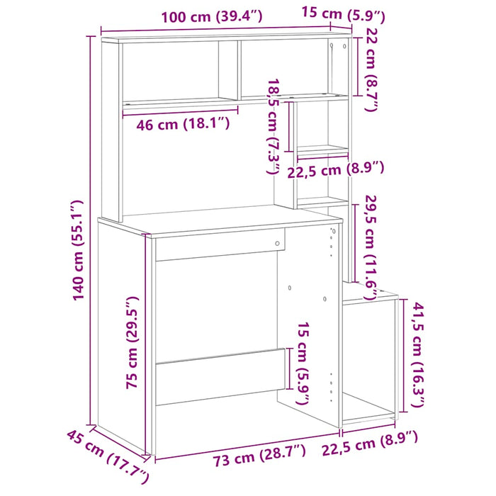 Birou cu Rafturi Negru 100x45x140 cm Lemn de Inginerie