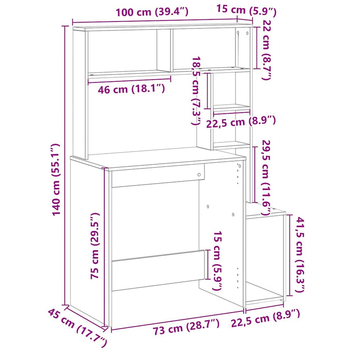 Birou cu Rafturi Lemn Vechi 100x45x140 cm Lemn Cosinat