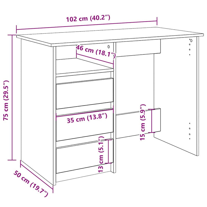 Birou Stejar Sonoma 102x50x75 cm Lemn Tehnic