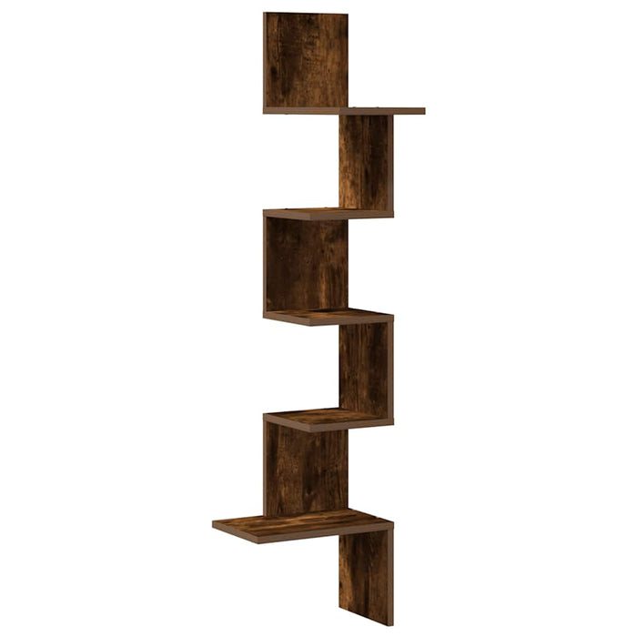 Wall Corner Shelf Smoked Oak 32x32x127,5 cm Engineered Wood