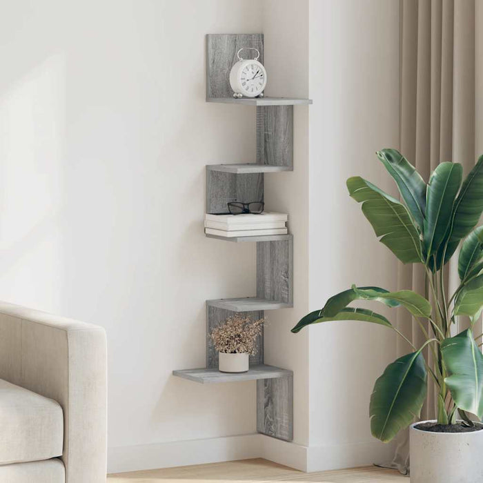 Wall Corner Shelf Grey Sonoma 32x32x127,5 cm Engineered Wood