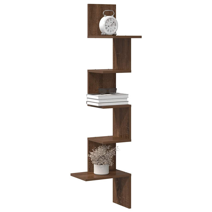 Wall Corner Shelf Brown Oak 32x32x127,5 cm Engineered Wood