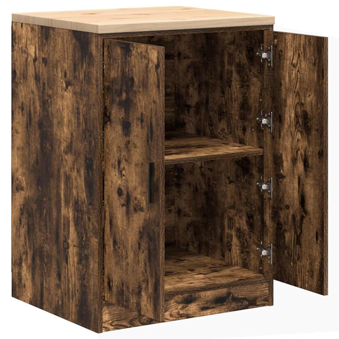 Garage Storage Cabinet Smoked Oak 60x51x85 cm Solid Wood Pine