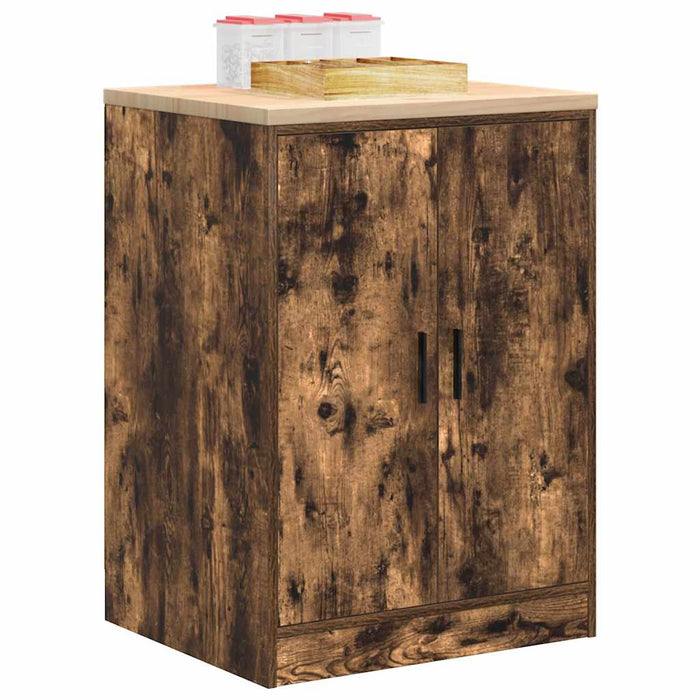 Garage Storage Cabinet Smoked Oak 60x51x85 cm Solid Wood Pine